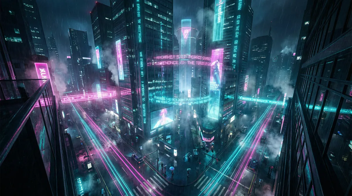 おつぱい 竖屏短剧平台首页背景 - 赛博朋克都市夜景